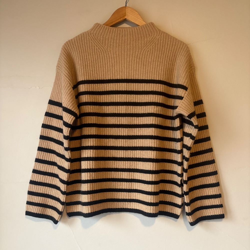 Rails Claudia Stripe Funnel Neck Sweater Camel Ebony Wool‎ Cashmere Small - Picture 3 of 8